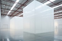 A white large art Exhibition architecture building hangar. 