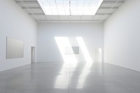 An empthy white large art Exhibition architecture flooring building.