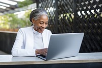 Senior african woman laptop computer adult. 