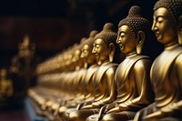 Golden buddha statues temple representation spirituality. 