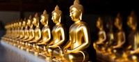 Golden buddha statues temple representation spirituality. 