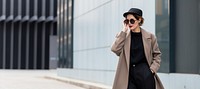 Fashion woman overcoat jacket street. 