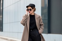 Fashion woman overcoat jacket street. 