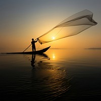 Fisherman outdoors fishing nature. 