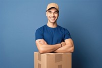 Cardboard box t-shirt smiling. 