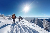 Hiking snow recreation adventure. 