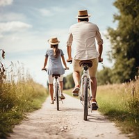 People riding bicycle. 