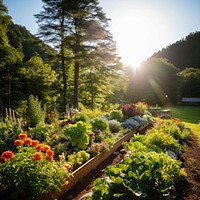 photo of a garden growing all summer long at farm. 