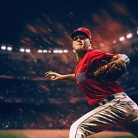 Baseball player throwing ball at stadium sport. 