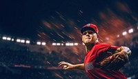 Baseball player throwing ball at stadium sport. 