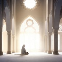 photo of muslim prayers are praying in mosque. 