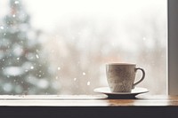 Christmas windowsill christmas coffee. 