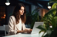 Woman laptop computer sitting. 