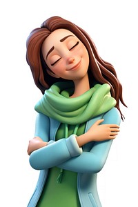Character hugging herself cartoon scarf adult. AI generated Image by rawpixel.