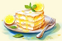 Lemon cake plate dessert fruit. 