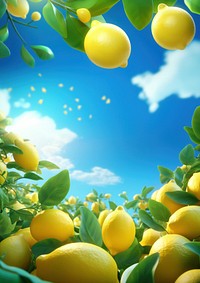 3d illustration of lemon,full background, low detail, 3d cartoon style.  