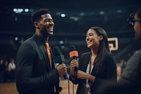 Basketball player microphone interview adult. 