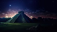 Photo of Chichen Itza skyline at night.  