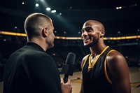 Basketball player microphone interview adult. 