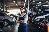 Photo of a maintenance male checking automobile service.  