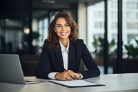 Woman wearing suit computer writing laptop. 