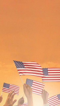 USA flag orange background, Instagram story size