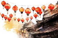 Hanging lanterns balloon transportation spirituality. AI generated Image by rawpixel.