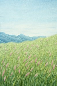 Landscape grass field grassland mountain outdoors. AI generated Image by rawpixel.