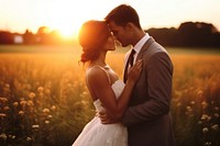 Sun newlywed outdoors portrait. 