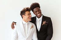 Romantic young happy couple two gay wedding smiling tuxedo. 