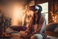 Vr headset sitting photo illuminated. AI generated Image by rawpixel.