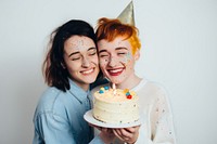 2 lesbians cake cheerful birthday. 