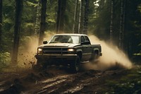 Pickup car forest outdoors woodland. 