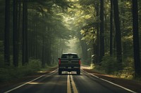 Pickup car forest road outdoors. 