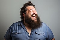 Happy plus size bearded man laughing adult happy. 