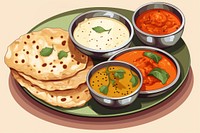 Indian food bread lunch plate. 