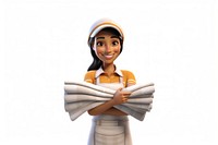 Woman Laundry worker smiling cartoon white background. 