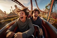 Two boys laughing coaster adult. 