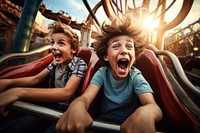 Two boys shouting laughing child. 