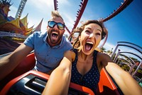 Couple coaster adult happy. 