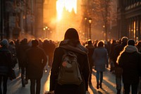 Walking city evening light. AI generated Image by rawpixel.