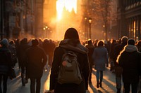 Walking city evening light. 