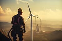 Wind turbine worker windmill outdoors machine. 