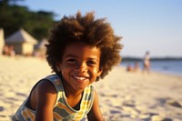 African american toddler summer beach laughing. AI generated Image by rawpixel.