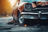 Broken old car accident vehicle road. AI generated Image by rawpixel.