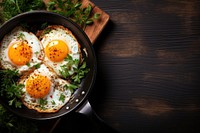 Fried eggs breakfast skillet food. 