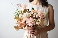 Florist holding beautiful wedding bouquet flower plant bride. 