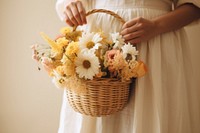 Woman holding flowers basket wedding plant bride. 