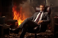 Businessman fireplace sitting chair. 