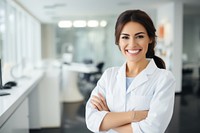 Female dentist smiling adult scientist. 